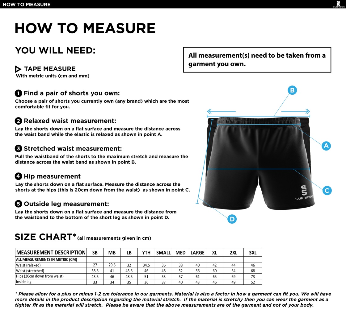 Mendip HC Dual Shorts Navy - Size Guide