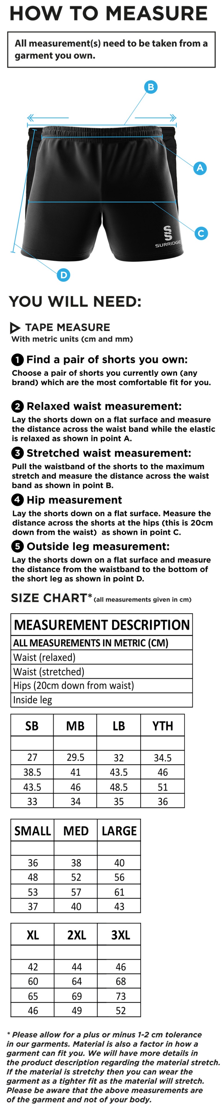 Mendip HC Dual Shorts Navy - Size Guide