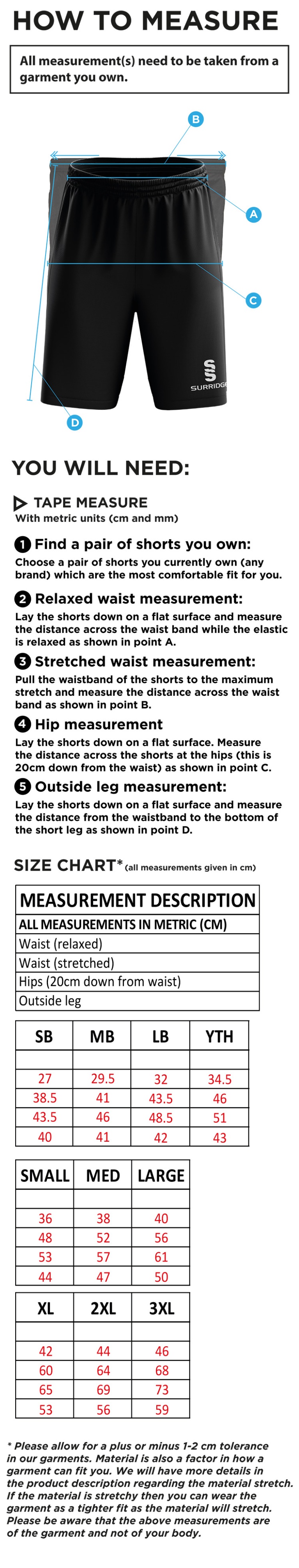 Mendip HC Blade Shorts - MENS - Size Guide