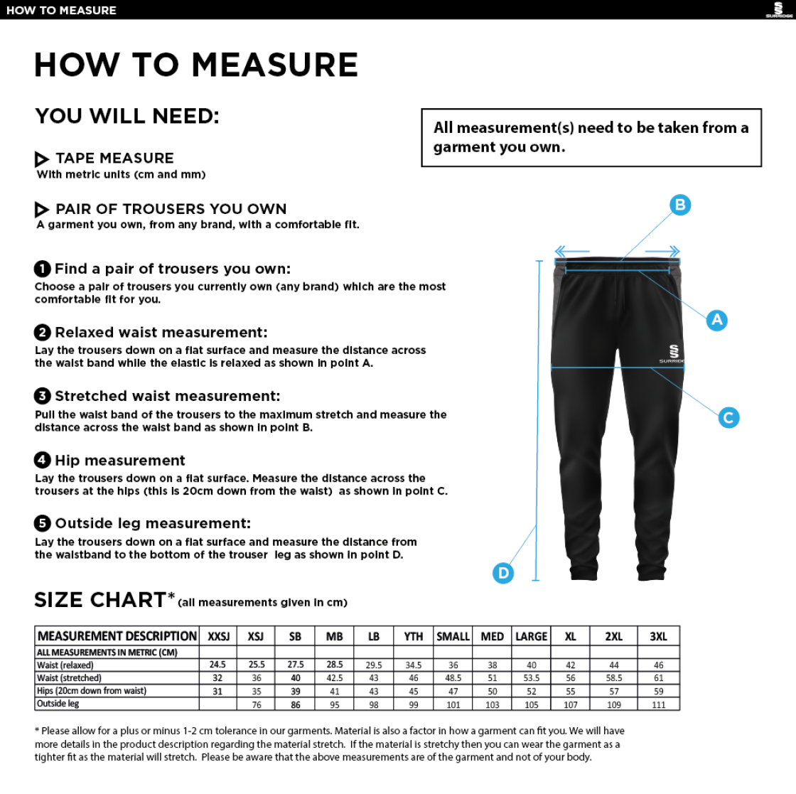 Mendip HC Tek Slim Pant Navy - Size Guide