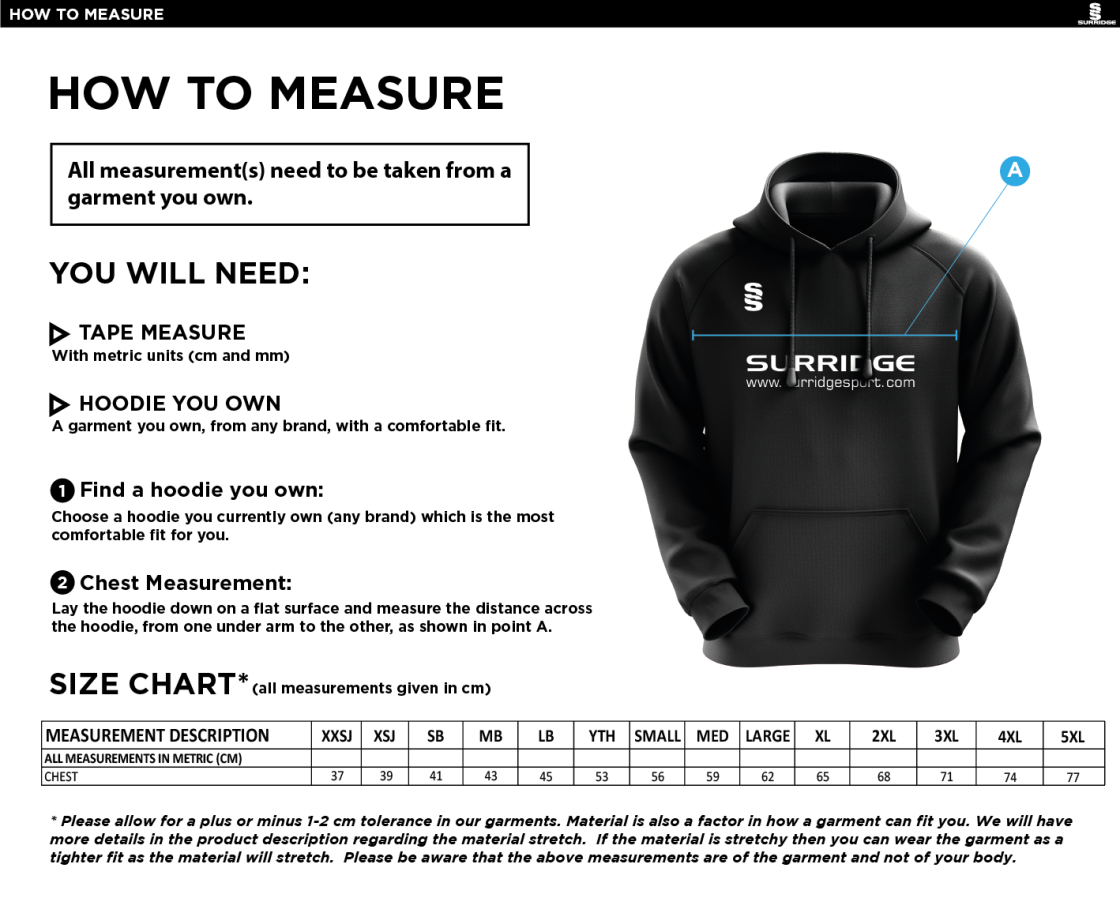 Mendip HC Blade Hoody - Size Guide