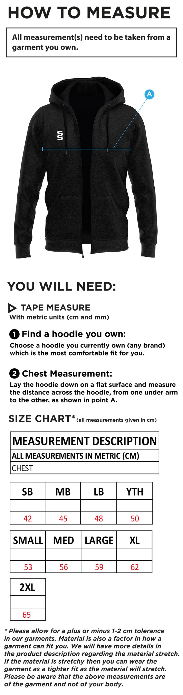 Mendip HC Dual hoody - Size Guide