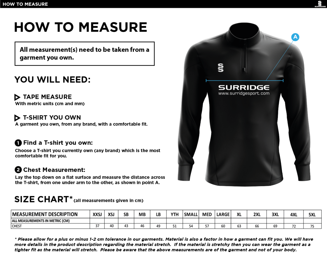 Mendip HC Dual performance top - MENS - Size Guide
