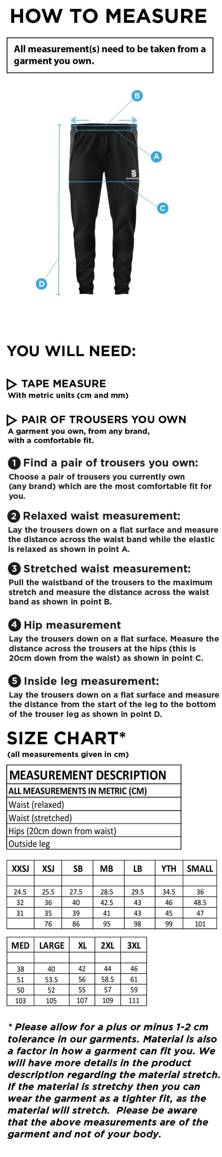 Mendip HC Tek Slim Pant Navy - Size Guide