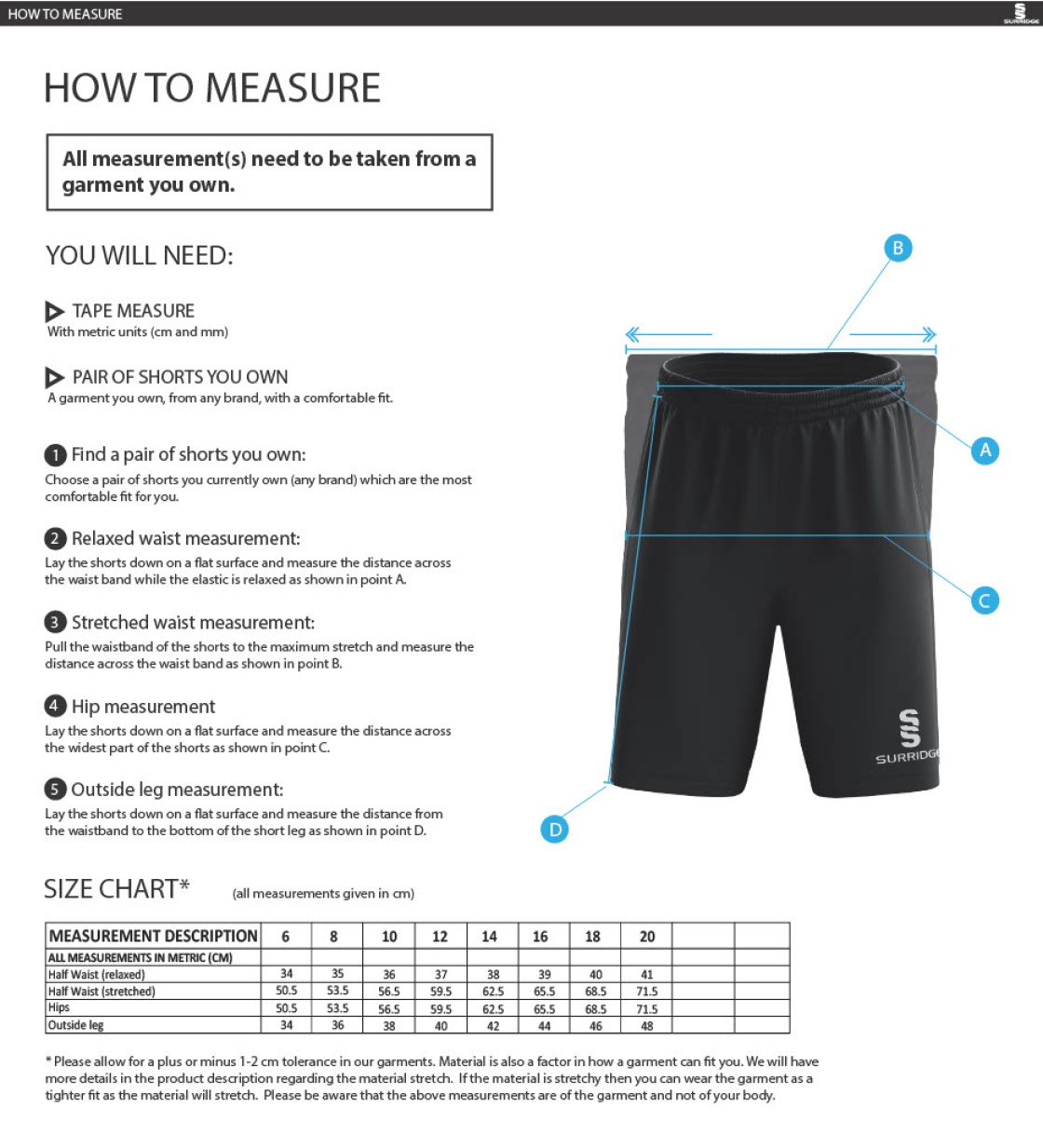 Mendip HC Ripstop Shorts - Size Guide