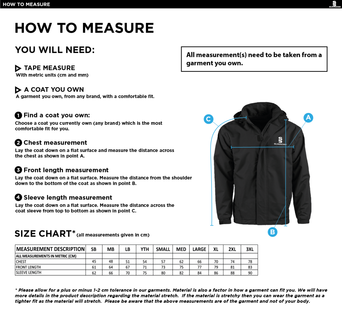 Mendip HC Fleece Line Jacket - Size Guide