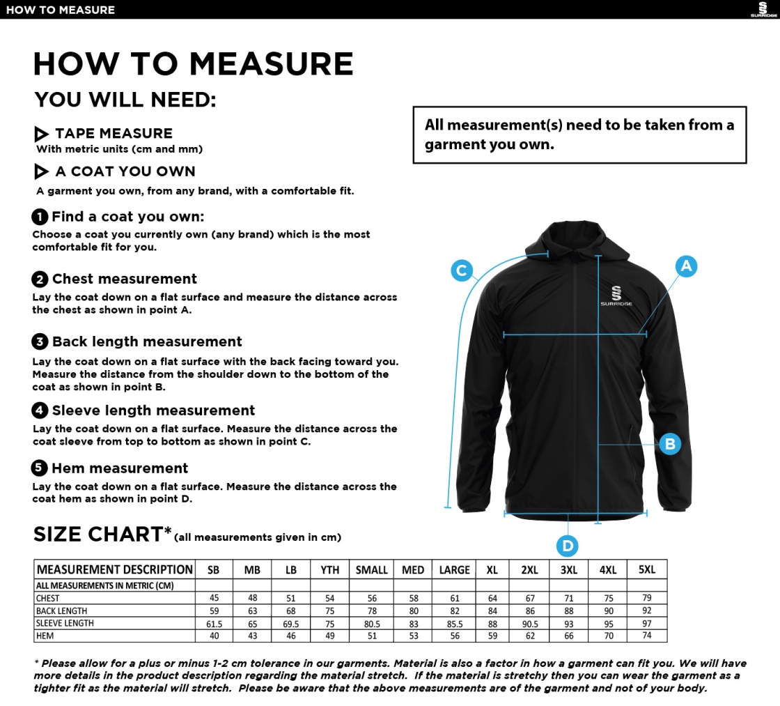 Mendip HC Full Zip Training Jacket - MENS - Size Guide