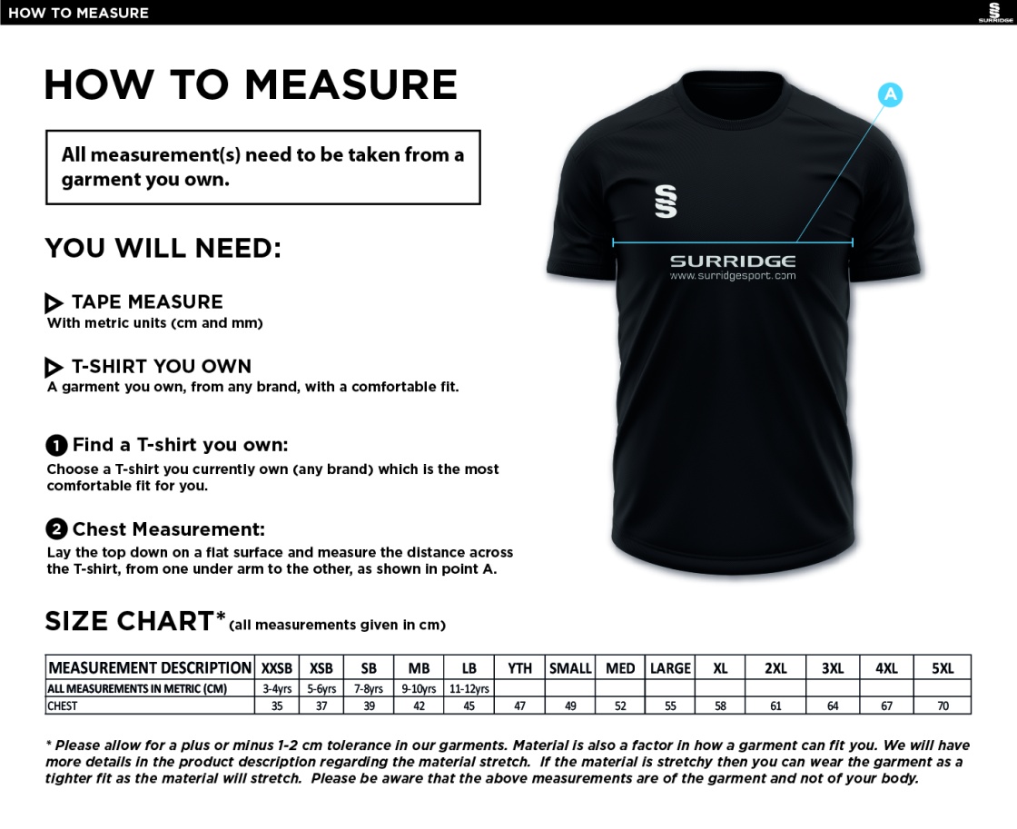 Mendip HC Dual gym shirt - Size Guide