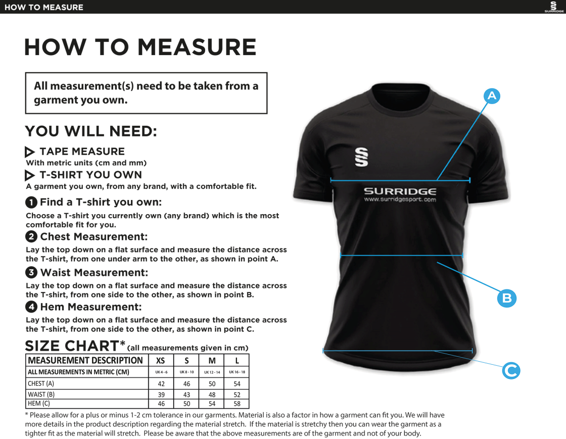 Mendip HC Blade Polo White - Size Guide