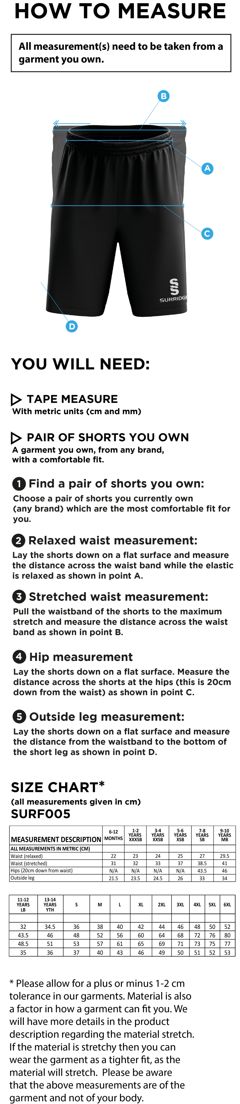 Mendip HC Match Short : White - Size Guide