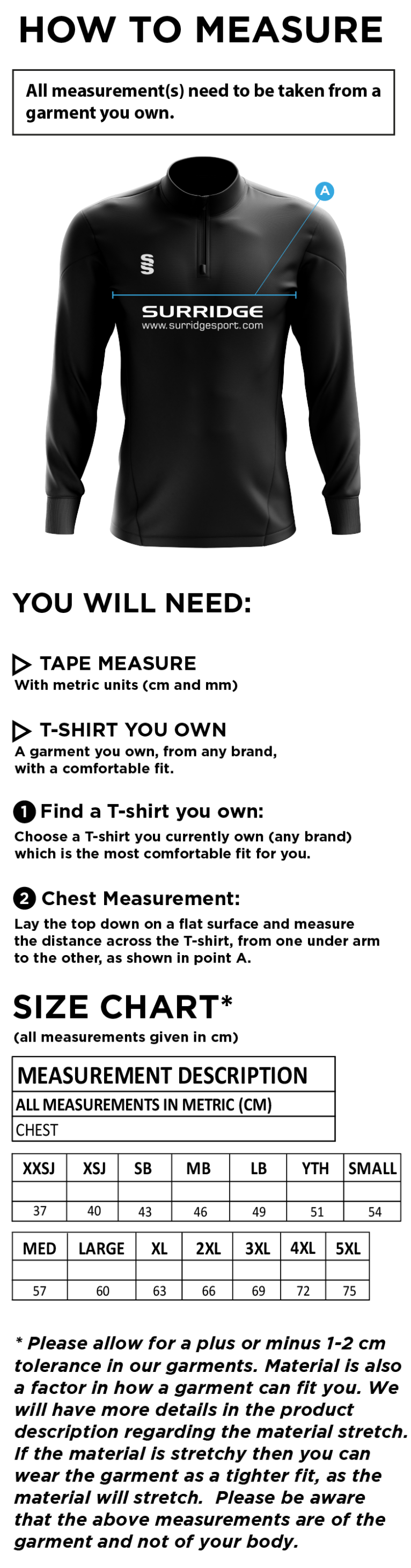 Mendip HC Dual performance top - MENS - Size Guide