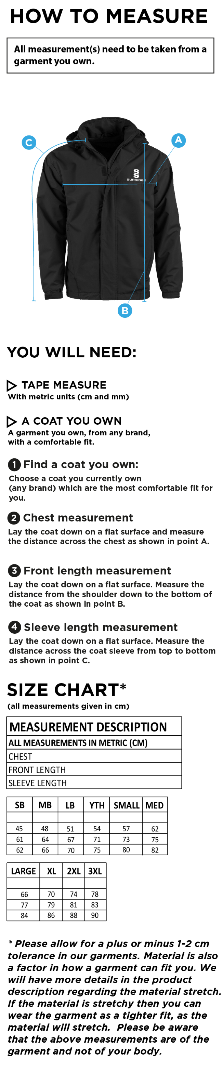 Mendip HC Fleece Line Jacket - MENS - Size Guide