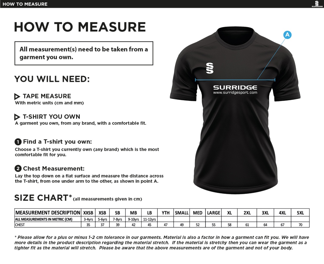 Mendip HC Blade T-shirT - Size Guide